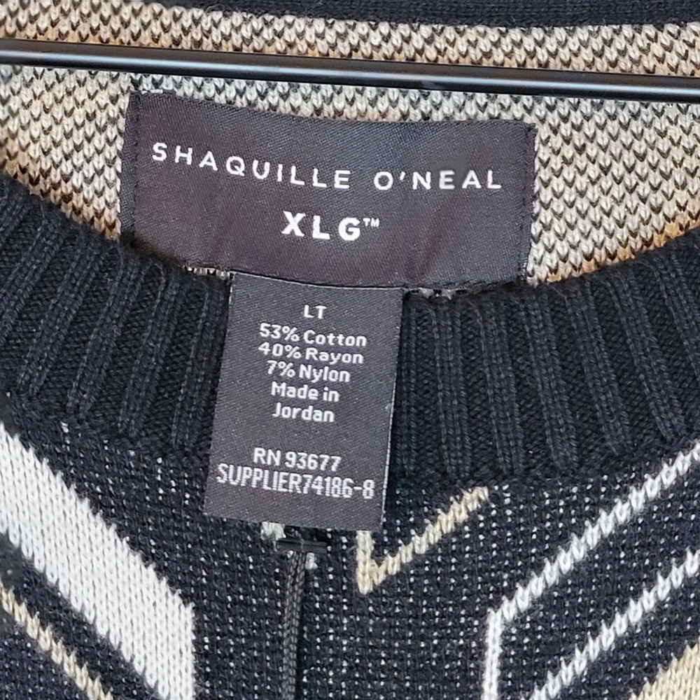 NWT Shaquille O'neal Chevron‎ Printed Heavy Black/Cream Sweater, Size L Tall